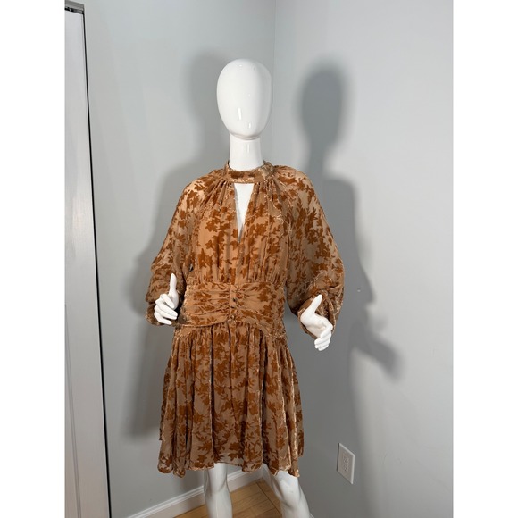 PARKER The Gianna Flocked Velvet Leaf‎ Print Long Sleeve Minidress Size 14 - Picture 5 of 12
